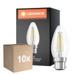 Confezione Multipack 10x Ledvance Classic Performance LED Bulbo B22d Candela Filamento Chiara 4W 470lm - 827 Bianco Molto Caldo | Sostitutiva 40W